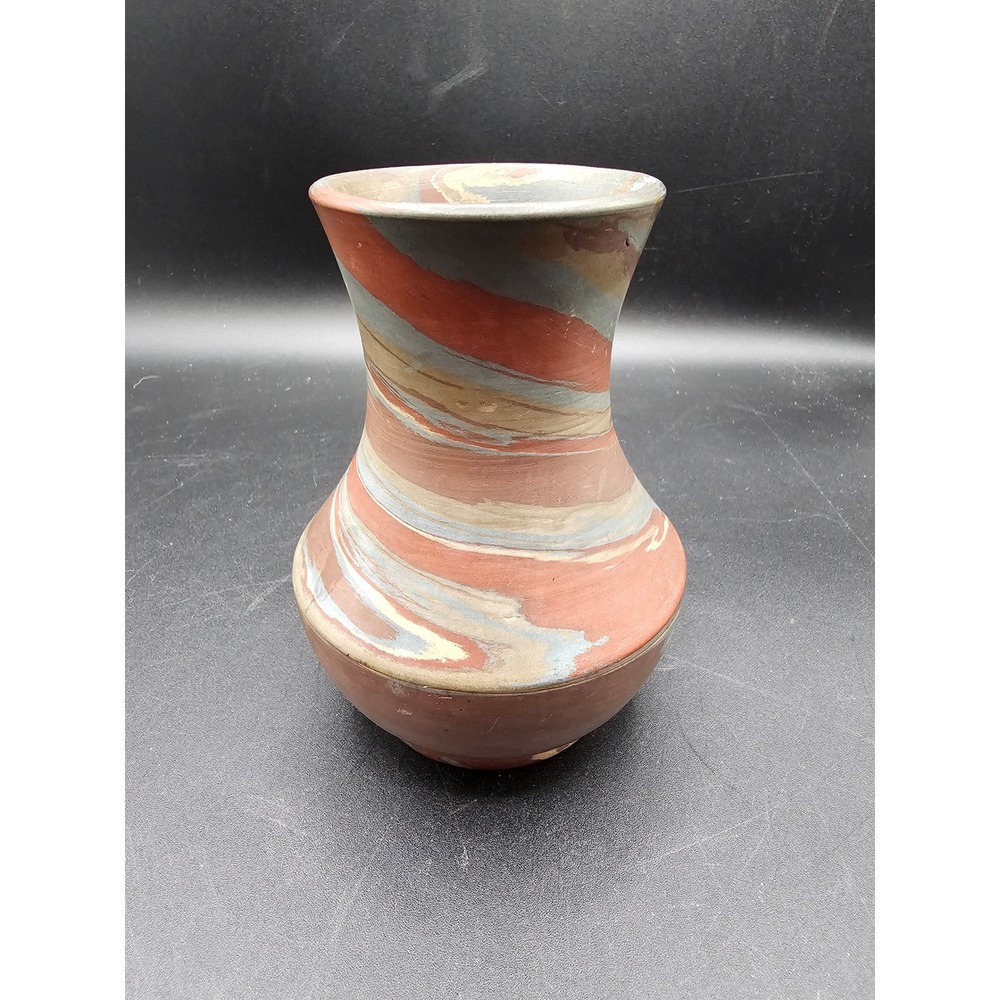 Nemadji Pottery Marbled Earth Tone Swirl Vase 5 Inch Hand Painted Southwestern
